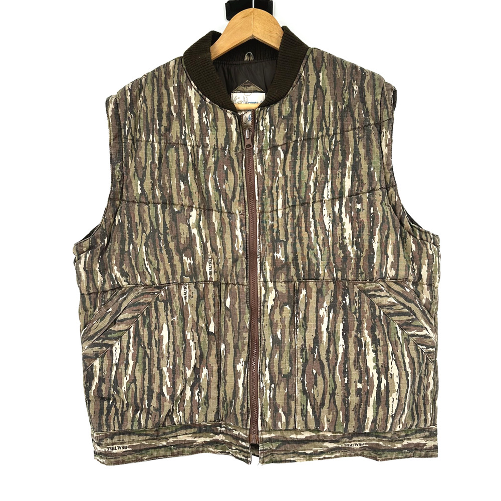 VTG 90s Trophy Club Realtree Camo Puffer Zip Up Vest Mens Large Hunting Outdoors